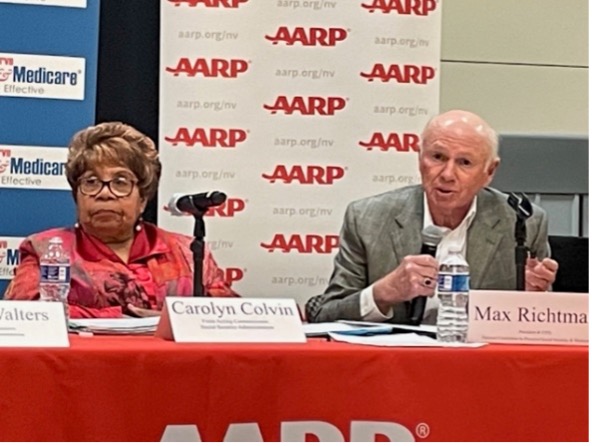 Caption: former Acting Social Security Administration Commissioner Carolyn Colvin with NCPSSM President and CEO Max Richtman