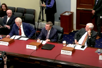 NCPSSM President & CEO Max Richtman (far left) sits behind former Senator Rob Portman (OH) who provides testimony on the creation of a” Fiscal Commission”