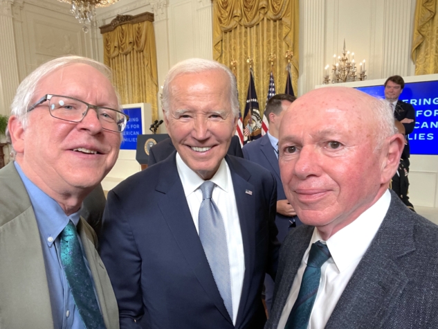 NCPSSM Director of Government Relations & Policy, Dan Adcock (left) and NCPSSM President & CEO Max Richtman (right) with President Biden at the White House on August 29, 2023.